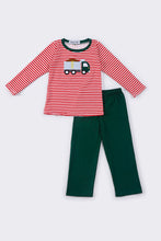 Load image into Gallery viewer, Red stripe truck applique boy set
