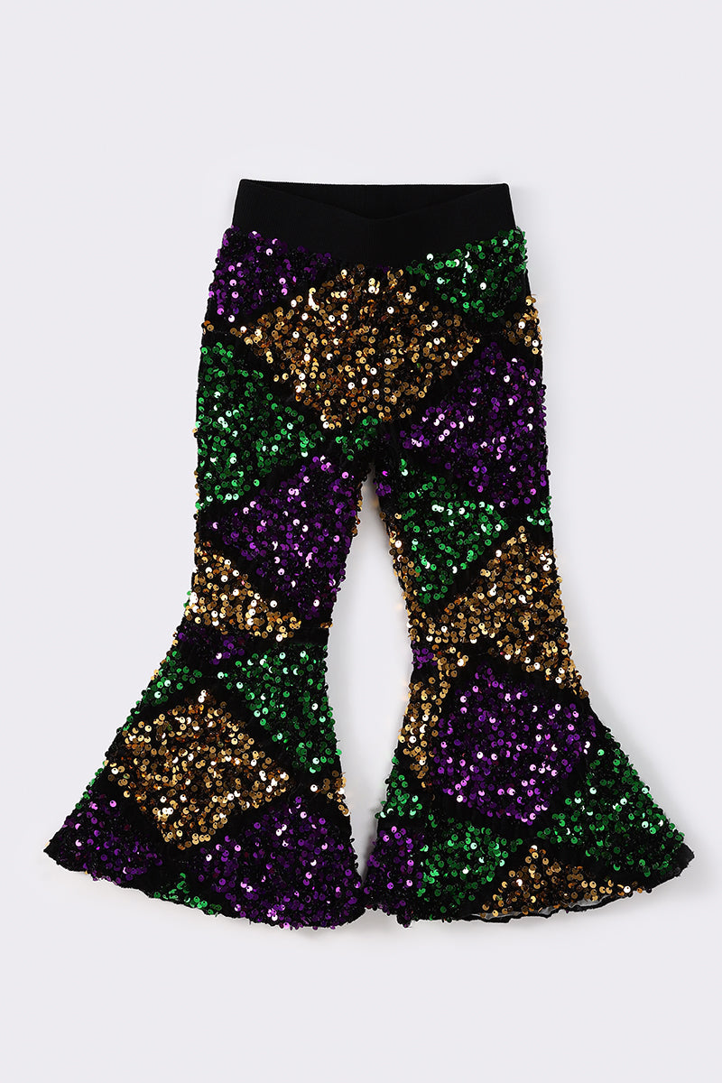 Purple & green sequin mardi gras girl pants