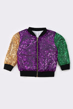 Load image into Gallery viewer, Purple sequin mardi gras girl jacket
