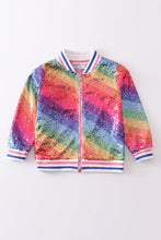 Load image into Gallery viewer, Rainbow sequin bomber jacket
