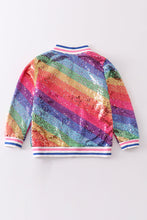 Load image into Gallery viewer, Rainbow sequin bomber jacket
