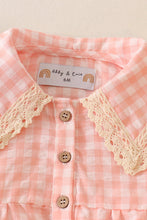 Load image into Gallery viewer, Blush plaid linen button girl bubble
