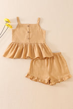 Load image into Gallery viewer, Beige linen ruffle 2pc girl set
