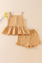 Load image into Gallery viewer, Beige linen ruffle 2pc girl set
