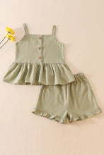 Load image into Gallery viewer, Green linen ruffle 2pc girl set
