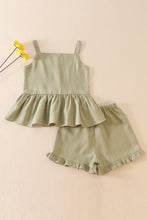 Load image into Gallery viewer, Green linen ruffle 2pc girl set
