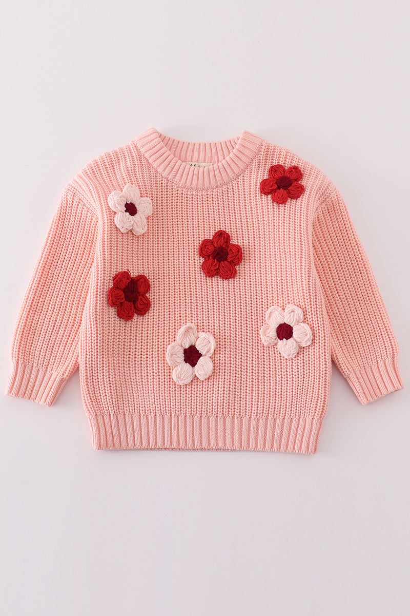 Pink floral hand-embroidery jumper sweater