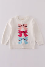 Load image into Gallery viewer, White bow tie cardigan sweater
