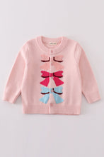 Load image into Gallery viewer, Pink bow tie cardigan sweater
