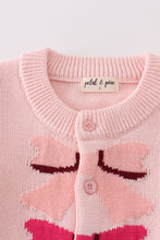 Load image into Gallery viewer, Pink bow tie cardigan sweater
