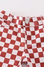 Load image into Gallery viewer, terracotta checkered denim jeans
