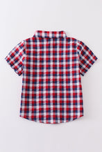 Load image into Gallery viewer, Premium Plaid patriotic flag button down boy shirt
