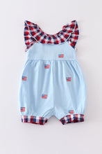 Load image into Gallery viewer, Premium Blue patriotic flag embroidery girl romper
