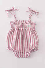 Load image into Gallery viewer, Premium Pink muslin stripe smocked girl bubble
