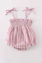 Load image into Gallery viewer, Premium Pink muslin stripe smocked girl bubble
