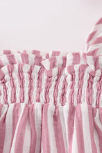 Load image into Gallery viewer, Premium Pink muslin stripe smocked girl bubble
