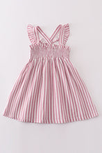 Load image into Gallery viewer, Premium Pink muslin stripe smocked ruffle dress
