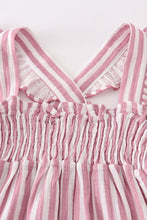 Load image into Gallery viewer, Premium Pink muslin stripe smocked ruffle dress
