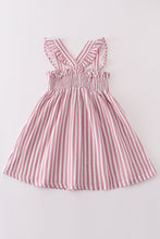 Load image into Gallery viewer, Premium Pink muslin stripe smocked ruffle dress
