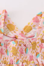 Load image into Gallery viewer, Premium Pink muslin sun ice cream smocked ruffle dress
