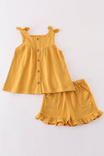 Load image into Gallery viewer, Premium Yellow muslin bow shorts set
