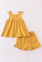 Load image into Gallery viewer, Premium Yellow muslin bow shorts set
