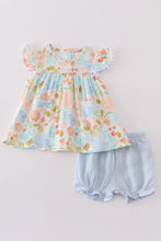 Load image into Gallery viewer, Premium Blue &amp; pink muslin floral ruffle baby set
