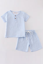 Load image into Gallery viewer, Premium Blue muslin stripe boy shorts set
