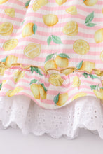 Load image into Gallery viewer, Premium Pink muslin stripe lemon ruffle dress
