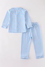 Load image into Gallery viewer, Premium Blue plaid boy button down pajamas set
