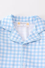 Load image into Gallery viewer, Premium Blue plaid boy button down pajamas set
