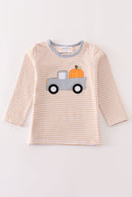 Load image into Gallery viewer, Premium Beige stripe truck pumpkin applique top
