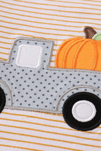 Load image into Gallery viewer, Premium Beige stripe truck pumpkin applique top
