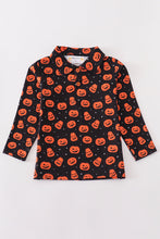 Load image into Gallery viewer, Premium Orange halloween pumpkin button down shirt
