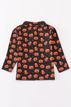 Load image into Gallery viewer, Premium Orange halloween pumpkin button down shirt
