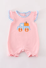 Load image into Gallery viewer, Pink truck pumpkin embroidery girl romper
