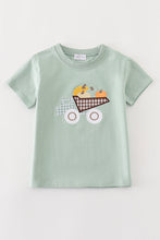 Load image into Gallery viewer, Sage truck pumpkin embroidery boy top
