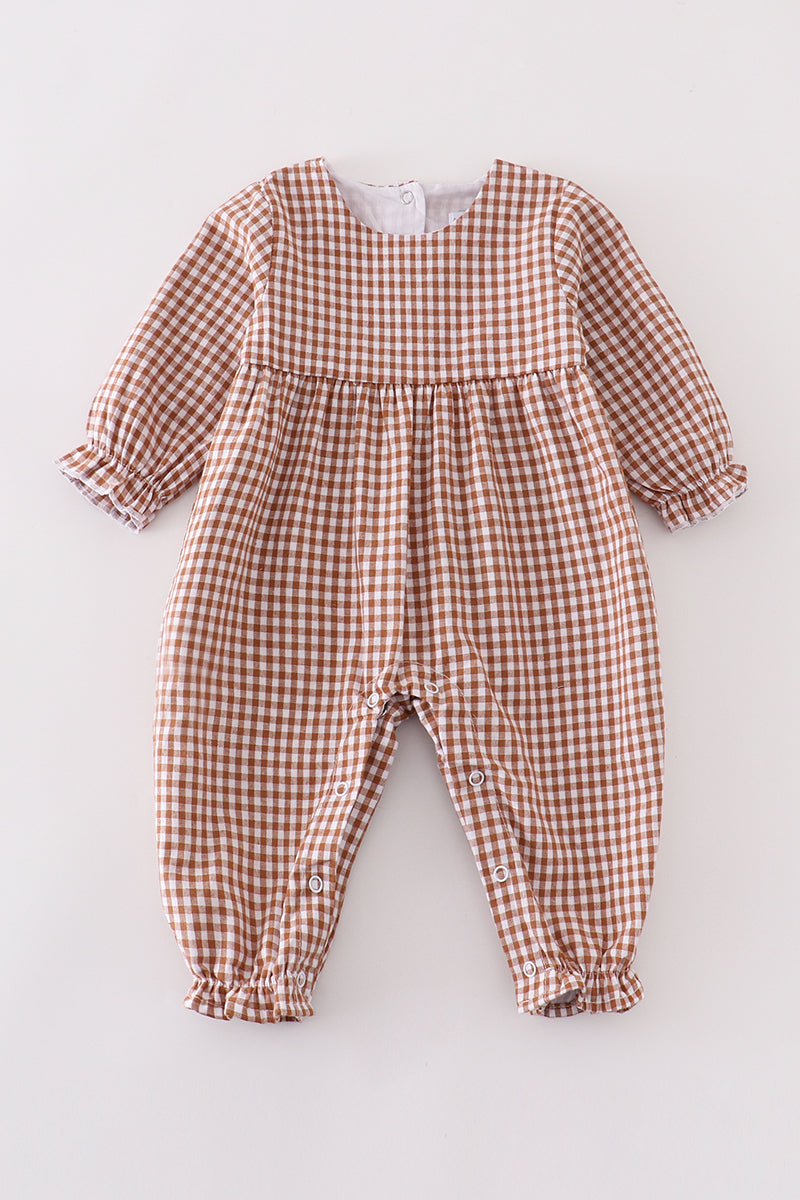 Premium Caramel gingham girl romper