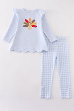 Load image into Gallery viewer, Premium Blue turkey embroidery stripe girl set
