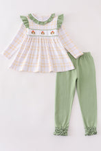 Load image into Gallery viewer, Premium Green turkey embroidery plaid girl set
