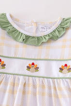 Load image into Gallery viewer, Premium Green turkey embroidery plaid girl set
