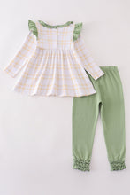 Load image into Gallery viewer, Premium Green turkey embroidery plaid girl set
