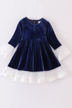 Load image into Gallery viewer, Premium Navy velvet lace dress
