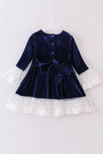 Load image into Gallery viewer, Premium Navy velvet lace dress
