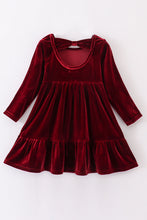 Load image into Gallery viewer, Premium Maroon velvet tiered ruffle dress
