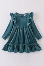 Load image into Gallery viewer, Premium Teal velvet ruffle dress
