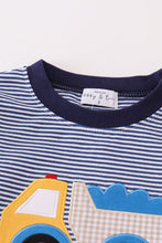 Load image into Gallery viewer, Premium blue stripe truck applique boy set
