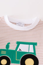 Load image into Gallery viewer, Premium green stripe tractor applique boy set
