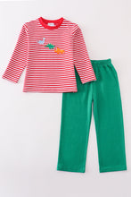 Load image into Gallery viewer, Premium red stripe dinosaur applique boy set
