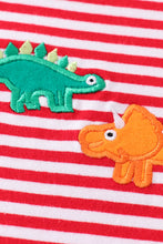 Load image into Gallery viewer, Premium red stripe dinosaur applique boy set
